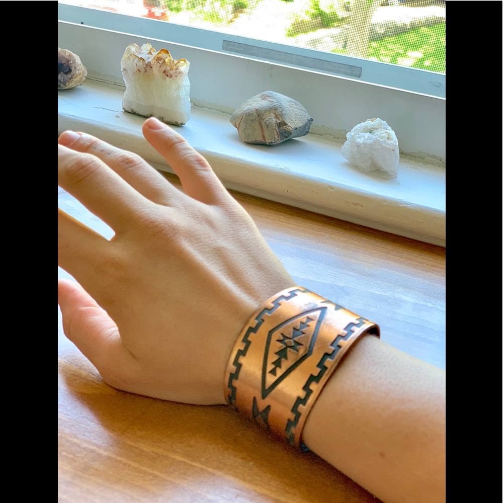Solid Copper Aztec-Styled Bracelet Cuff - image 1